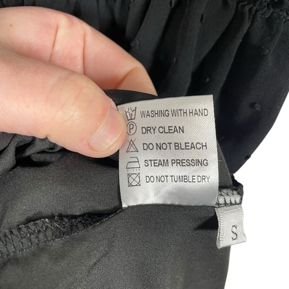 Swiss Dot Tiered Ruffle Babydoll Tie Strap Mini Dress in Black Size S - Picture 9 of 9